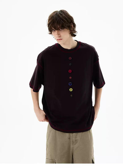 Assorted Buttons Line T-Shirt Korean Street Fashion T-Shirt By 77Flight Shop Online at OH Vault