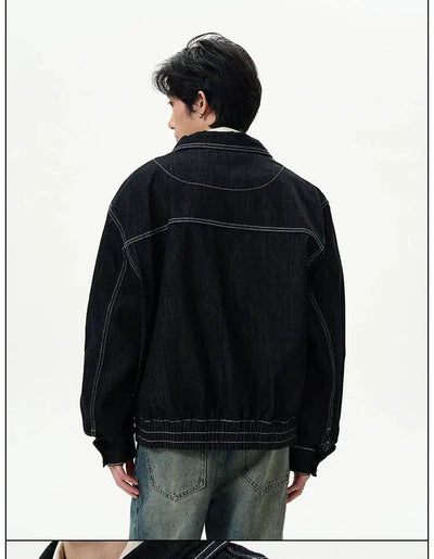 Stitched Contrast Lapel Denim Jacket Korean Street Fashion Jacket By 77Flight Shop Online at OH Vault