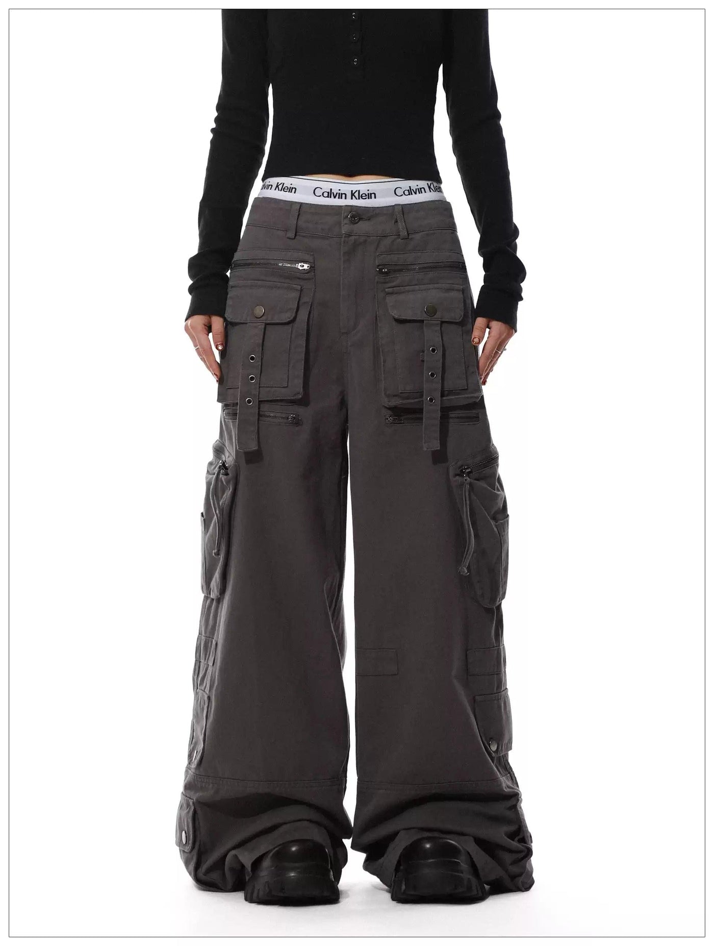 Utility Wide Leg Cargo Pants Korean Street Fashion Pants By Mr Nearly Shop Online at OH Vault