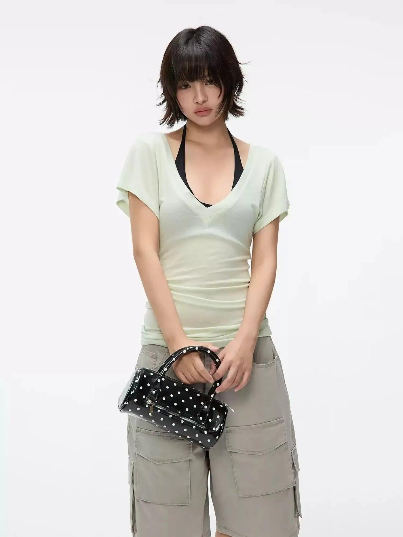Wide V-Cut Slim Fit Blouse Korean Street Fashion Blouse By Jump Next Shop Online at OH Vault