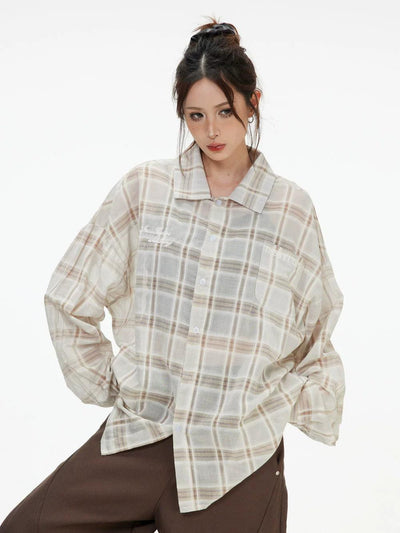 Thin Relax Fit Checkered Shirt Korean Street Fashion Shirt By INS Korea Shop Online at OH Vault
