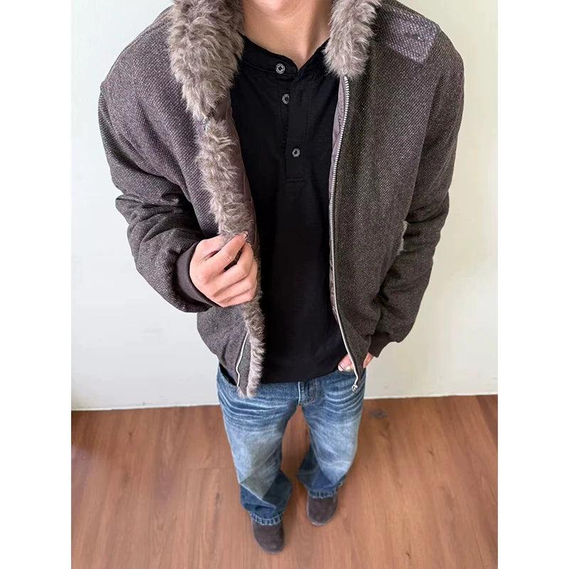 Faux-Fur Lined Padded Textured Jacket Korean Street Fashion Jacket By Made Extreme Shop Online at OH Vault