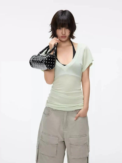Wide V-Cut Slim Fit Blouse Korean Street Fashion Blouse By Jump Next Shop Online at OH Vault