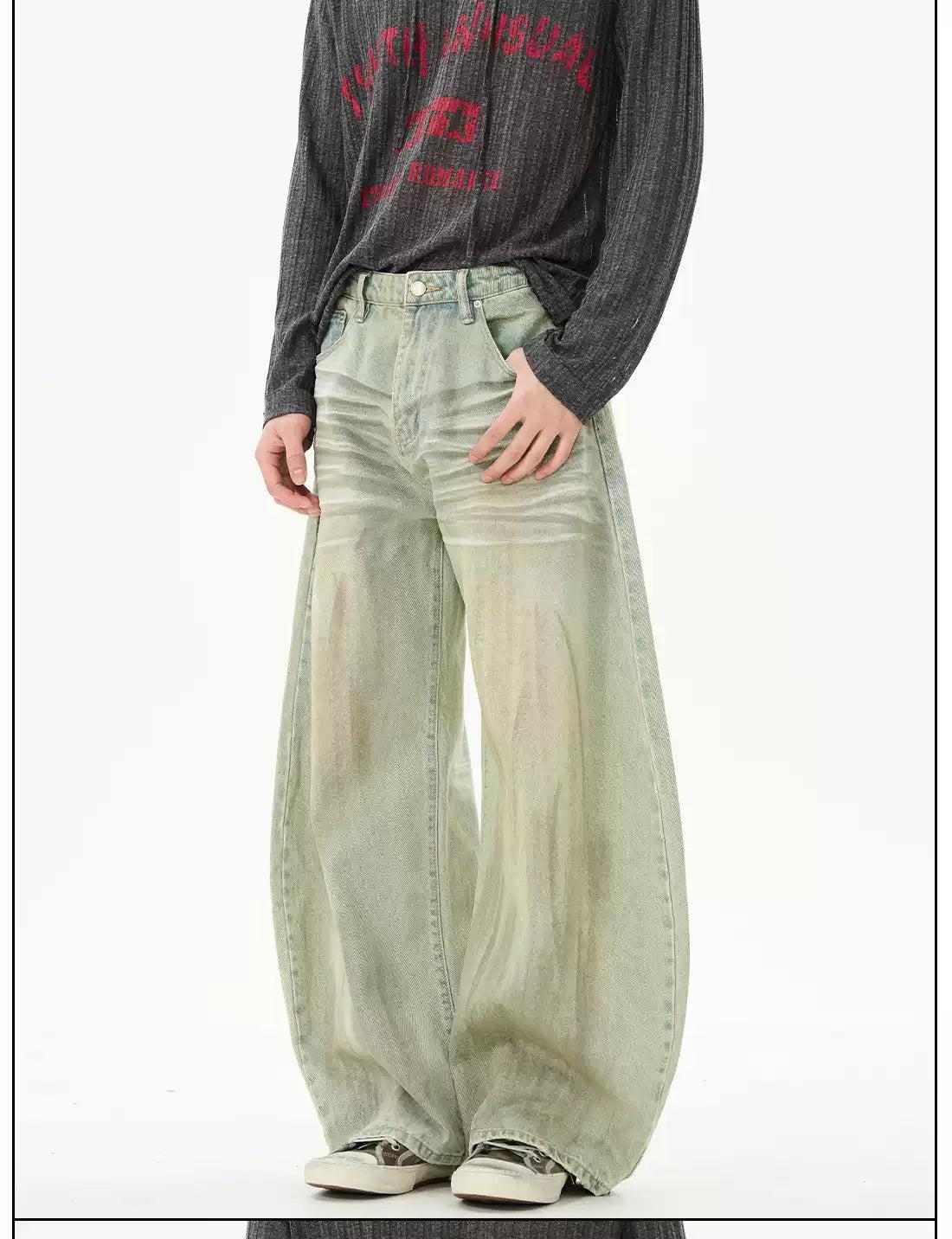 Mud Washed Loose Scimitar Jeans Korean Street Fashion Jeans By 77Flight Shop Online at OH Vault