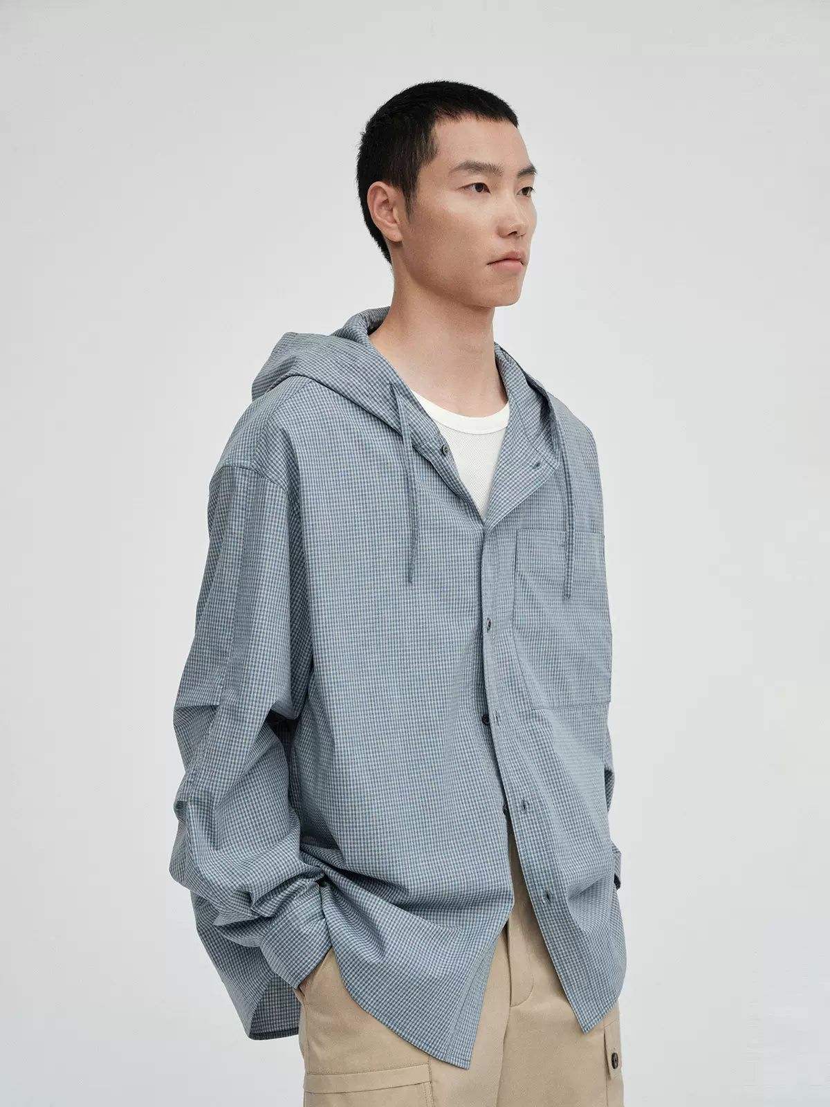 Grid Pattern Hooded Shirt Korean Street Fashion Shirt By NANS Shop Online at OH Vault