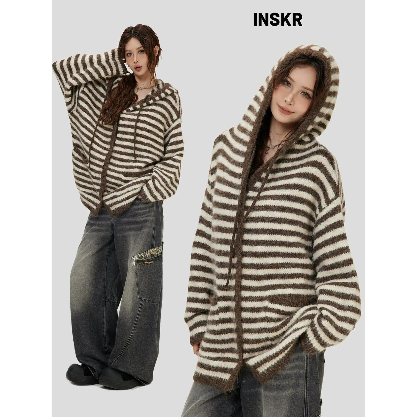 Striped Hooded Buttoned Sweater Korean Street Fashion Sweater By INS Korea Shop Online at OH Vault