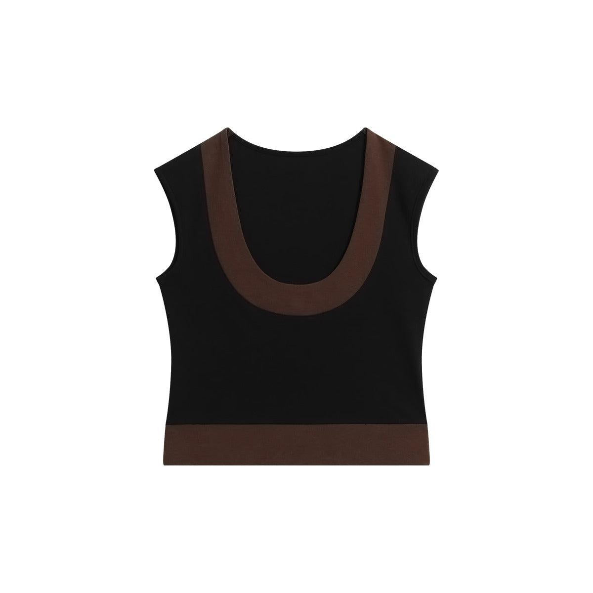 Contrast Spliced U-Neck Cropped Tank Top Korean Street Fashion Tank Top By Funky Fun Shop Online at OH Vault