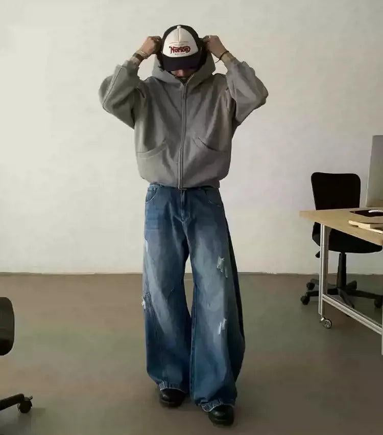 Faded Ripped Scimitar Jeans Korean Street Fashion Jeans By In Knots Shop Online at OH Vault