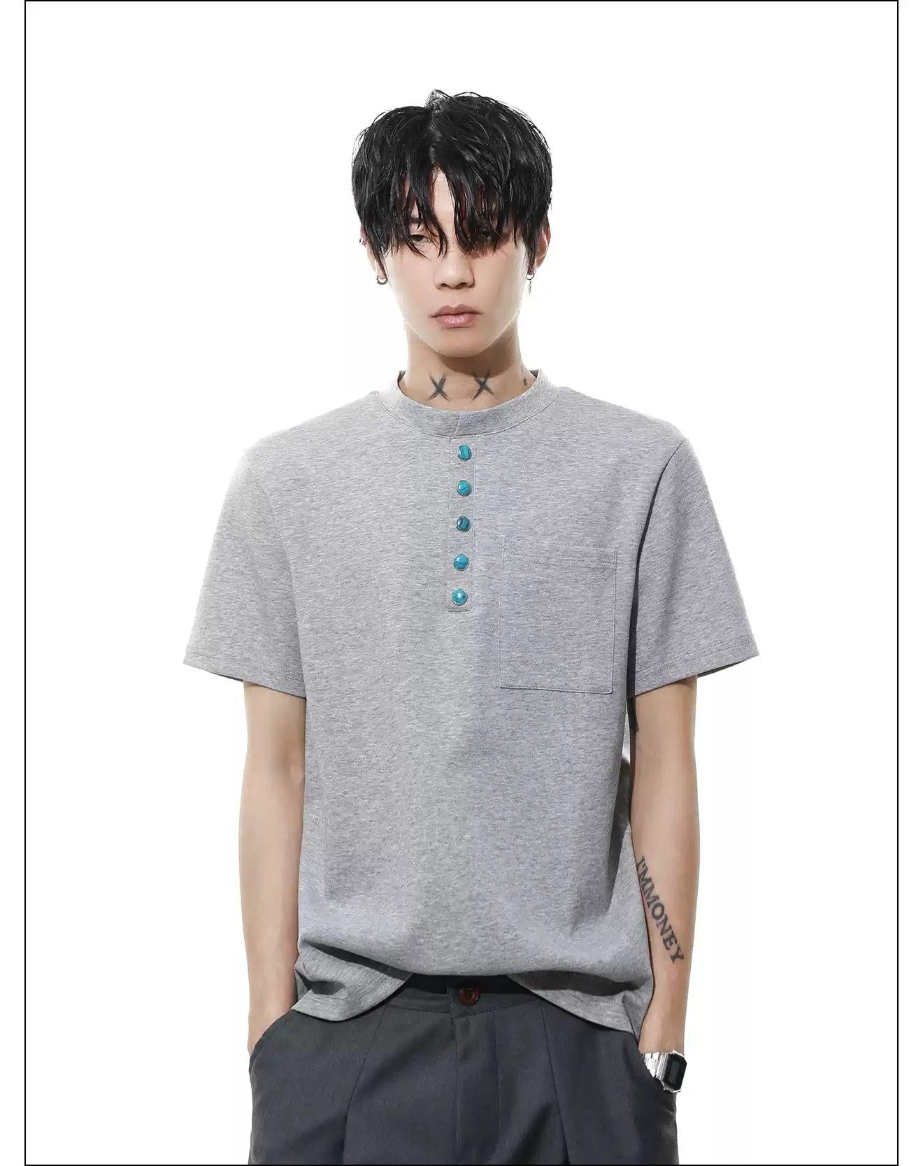 Contrast Buttons T-Shirt Korean Street Fashion T-Shirt By Mr Nearly Shop Online at OH Vault