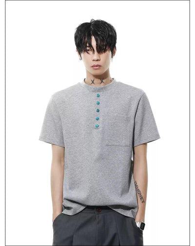 Contrast Buttons T-Shirt Korean Street Fashion T-Shirt By Mr Nearly Shop Online at OH Vault