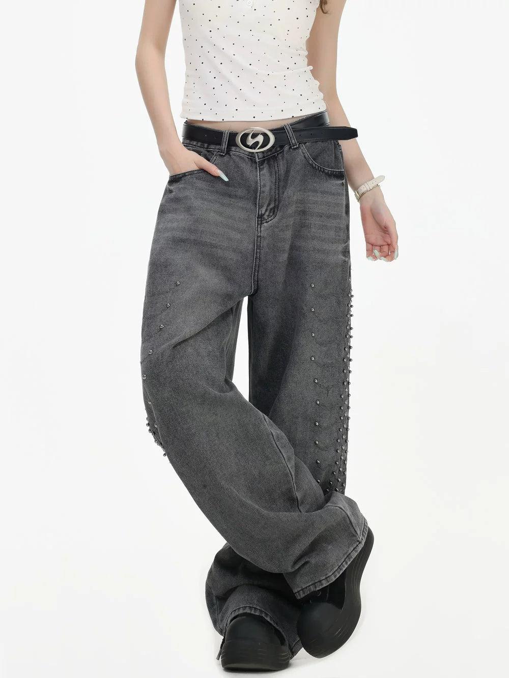 Beaded & Embroidered Washed Jeans Korean Street Fashion Jeans By INS Korea Shop Online at OH Vault