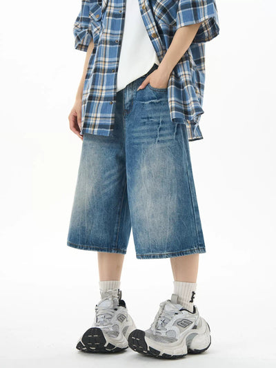 Whiskers Knee Denim Shorts Korean Street Fashion Shorts By MaxDstr Shop Online at OH Vault