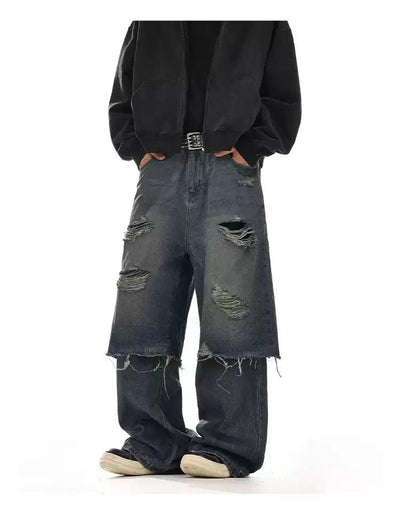 Layered Ripped Jeans Korean Street Fashion Jeans By MEBXX Shop Online at OH Vault
