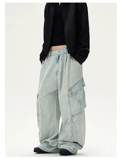 Faded Baggy Fit Cargo Jeans Korean Street Fashion Jeans By A PUEE Shop Online at OH Vault