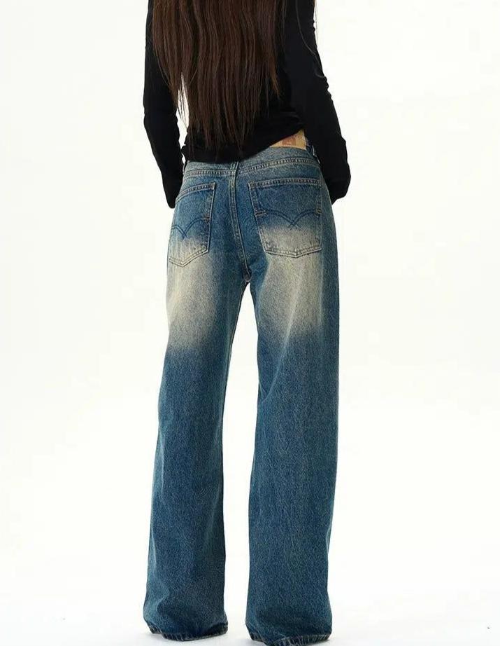 Classic Faded Straight Jeans Korean Street Fashion Jeans By 77Flight Shop Online at OH Vault