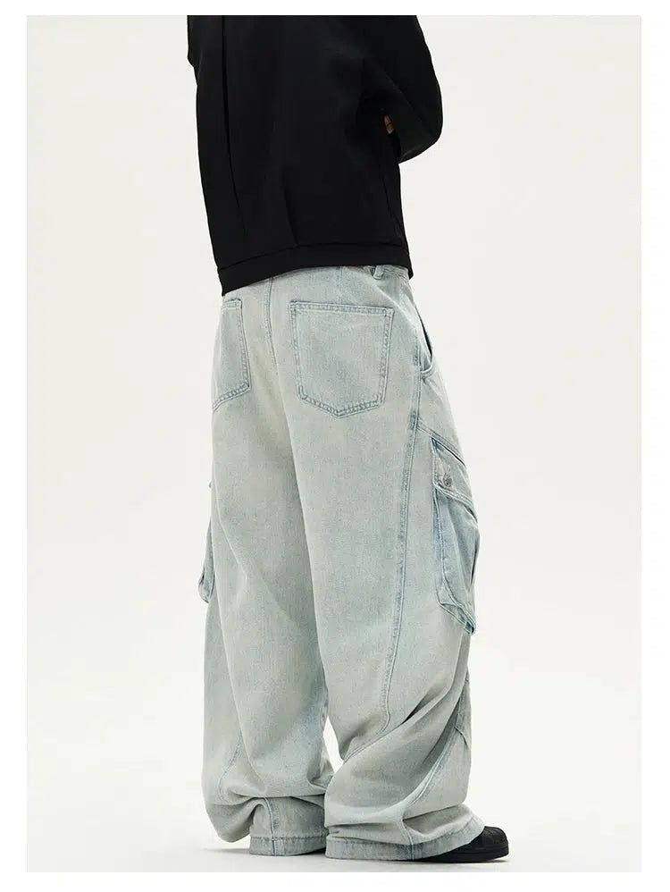 Faded Baggy Fit Cargo Jeans Korean Street Fashion Jeans By A PUEE Shop Online at OH Vault