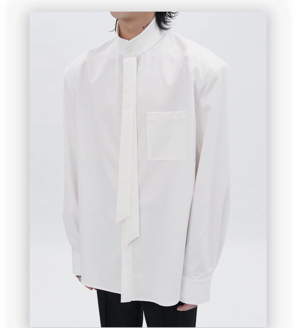 Adjustable Shoulder Pad Tie Detail Shirt Korean Street Fashion Shirt By HARH Shop Online at OH Vault