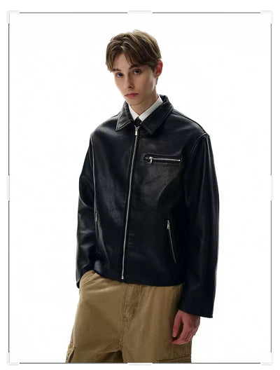 Zipped Pocket PU Leather Jacket