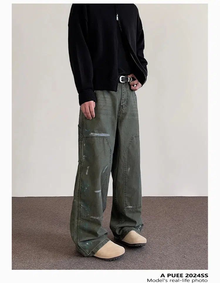 Double-Knee Ink Splash Pants Korean Street Fashion Pants By A PUEE Shop Online at OH Vault