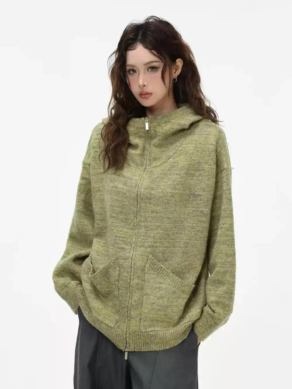 Comfy Hooded Full-Zip Sweater Korean Street Fashion Sweater By INS Korea Shop Online at OH Vault