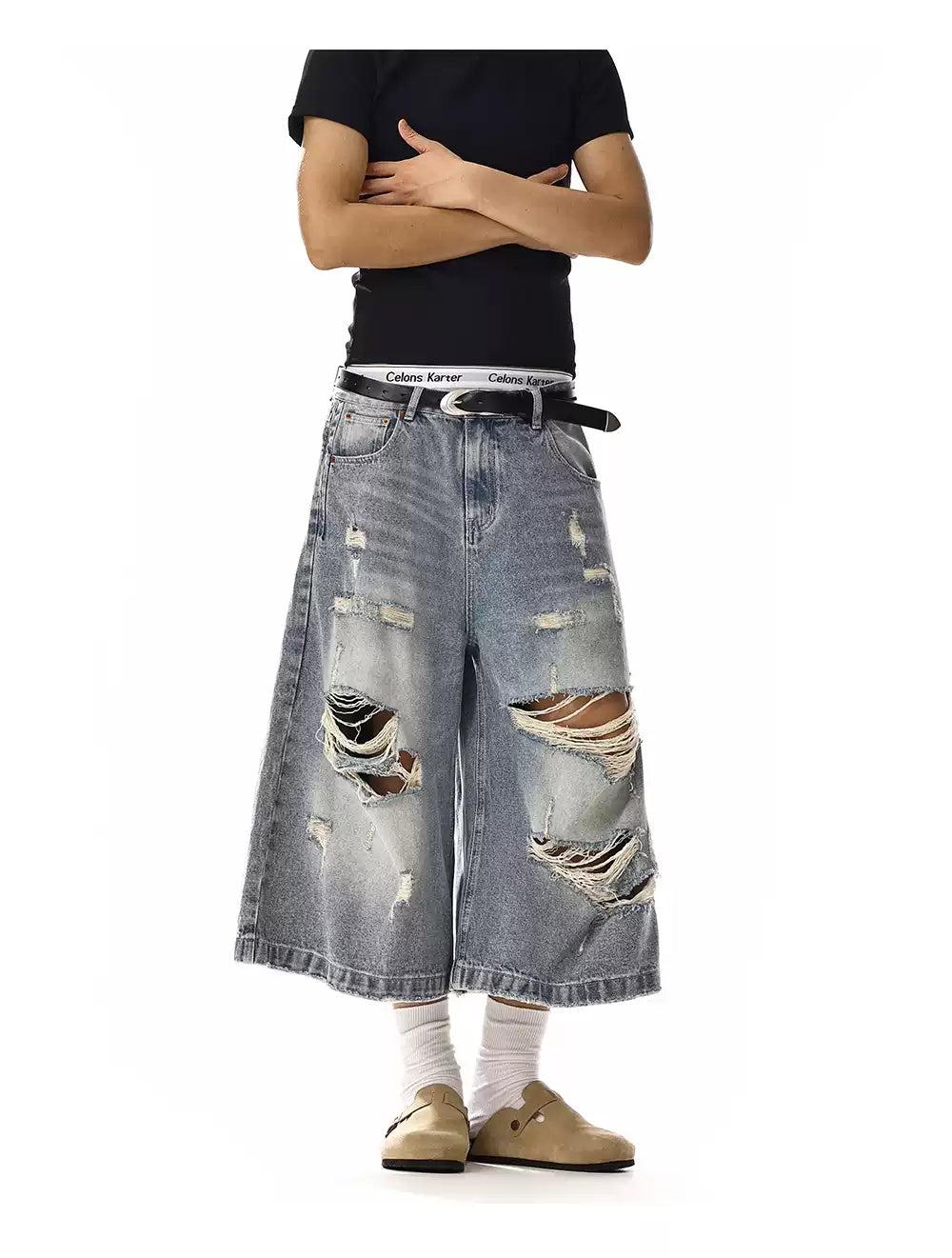 Distressed Spots Denim Shorts Korean Street Fashion Shorts By MEBXX Shop Online at OH Vault
