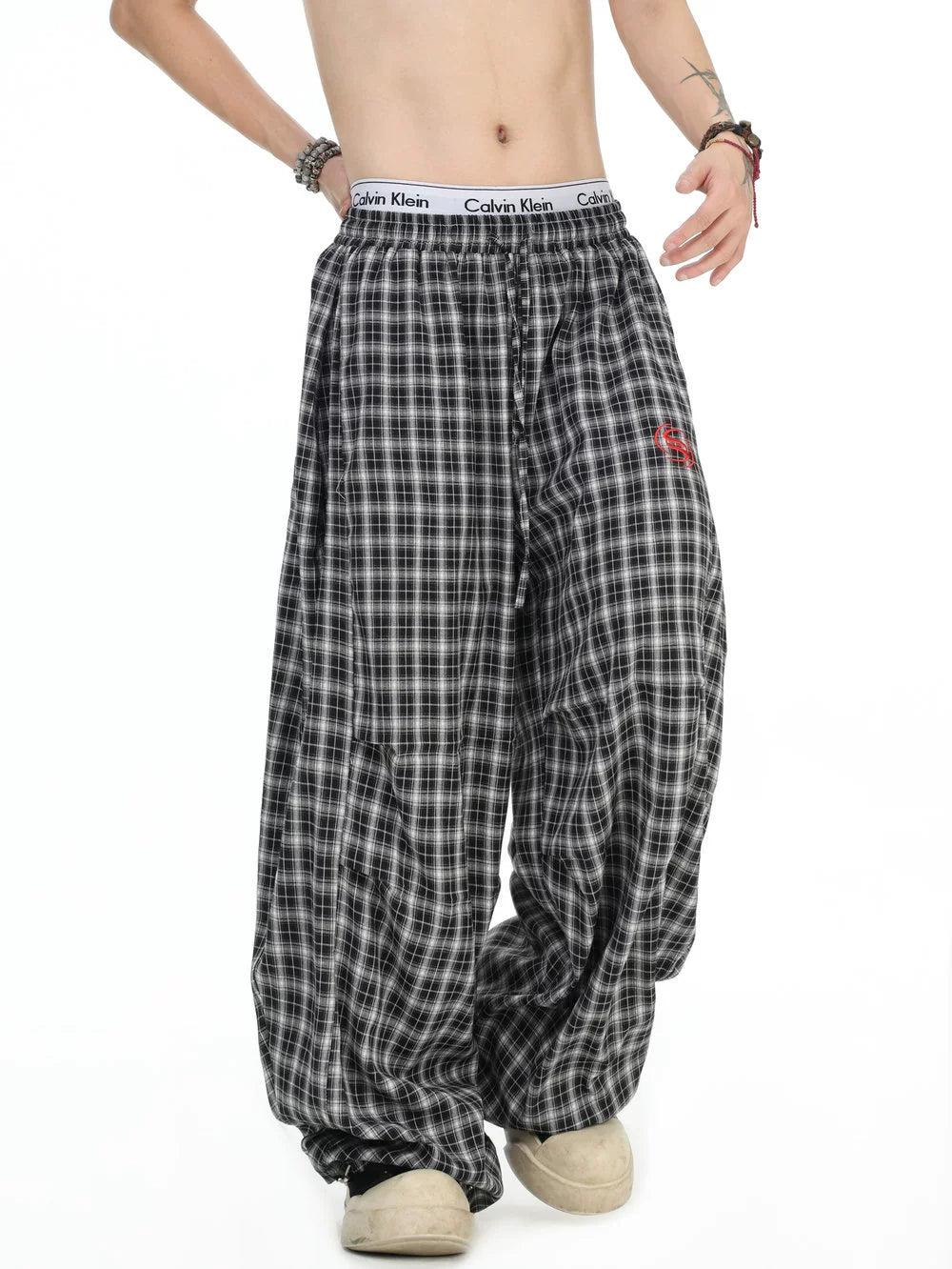 Drawstring Plaid Scimitar Pants Korean Street Fashion Pants By INS Korea Shop Online at OH Vault