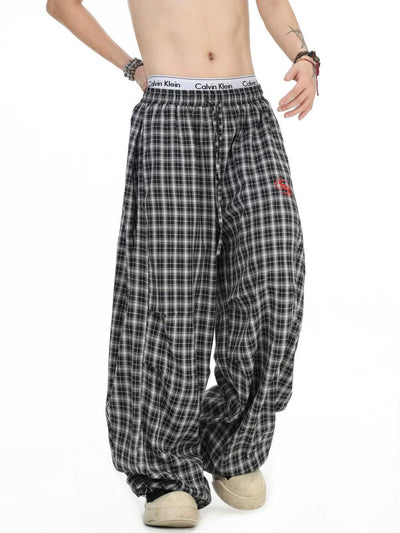 Drawstring Plaid Scimitar Pants Korean Street Fashion Pants By INS Korea Shop Online at OH Vault
