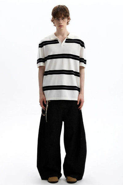 Wide Stripes Relaxed Polo Korean Street Fashion Polo By A PUEE Shop Online at OH Vault