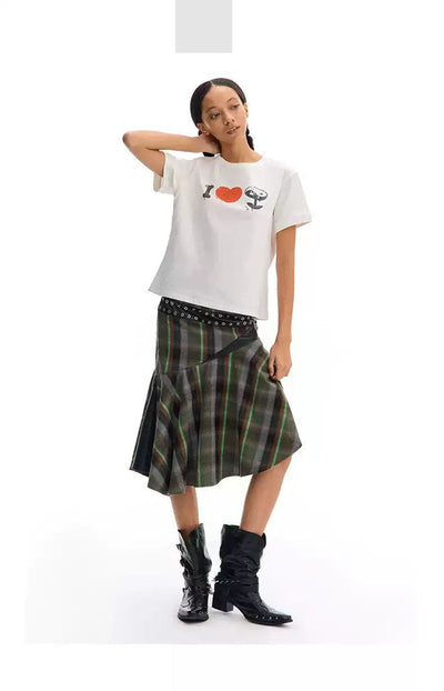 Spliced and Plaid Flowy Skirt Korean Street Fashion Skirt By Conp Conp Shop Online at OH Vault