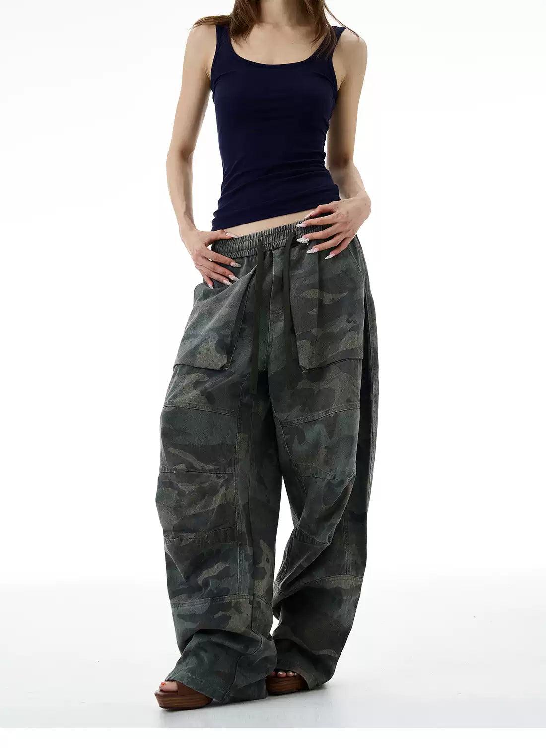 Gartered Waist Loose Camouflage Pants Korean Street Fashion Pants By 77Flight Shop Online at OH Vault