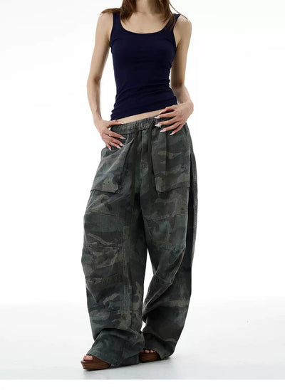 Gartered Waist Loose Camouflage Pants Korean Street Fashion Pants By 77Flight Shop Online at OH Vault