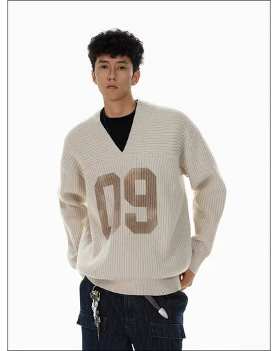 Number 09 V-Neck Sweater Korean Street Fashion Sweater By Mr Nearly Shop Online at OH Vault