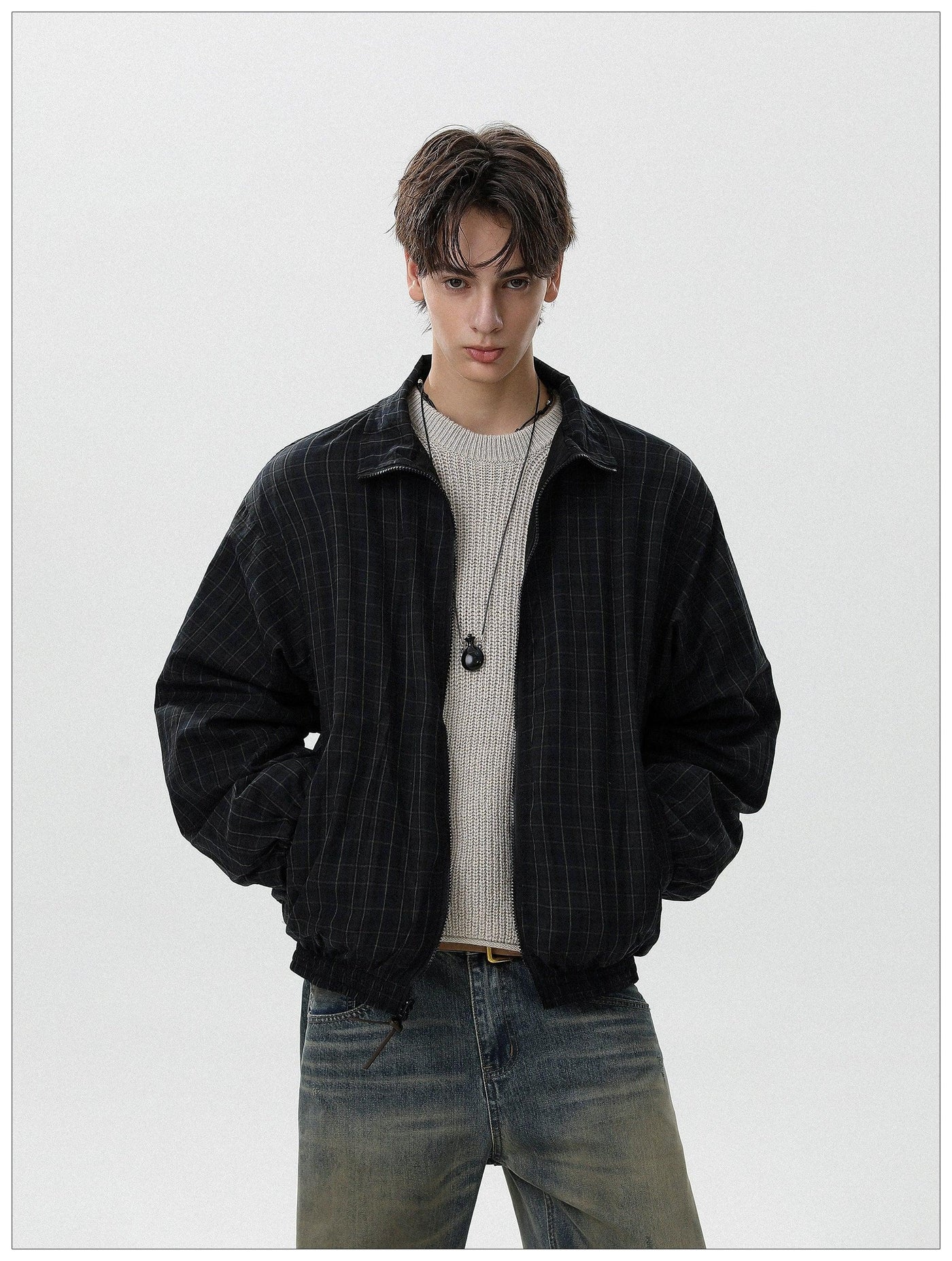 Clean Fit Checked Full-Zip Jacket Korean Street Fashion Jacket By Mr Nearly Shop Online at OH Vault