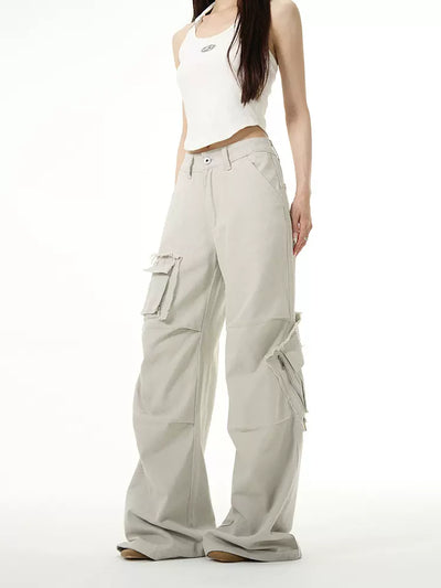 Raw Edge Flap Pockets Pants Korean Street Fashion Pants By 77Flight Shop Online at OH Vault