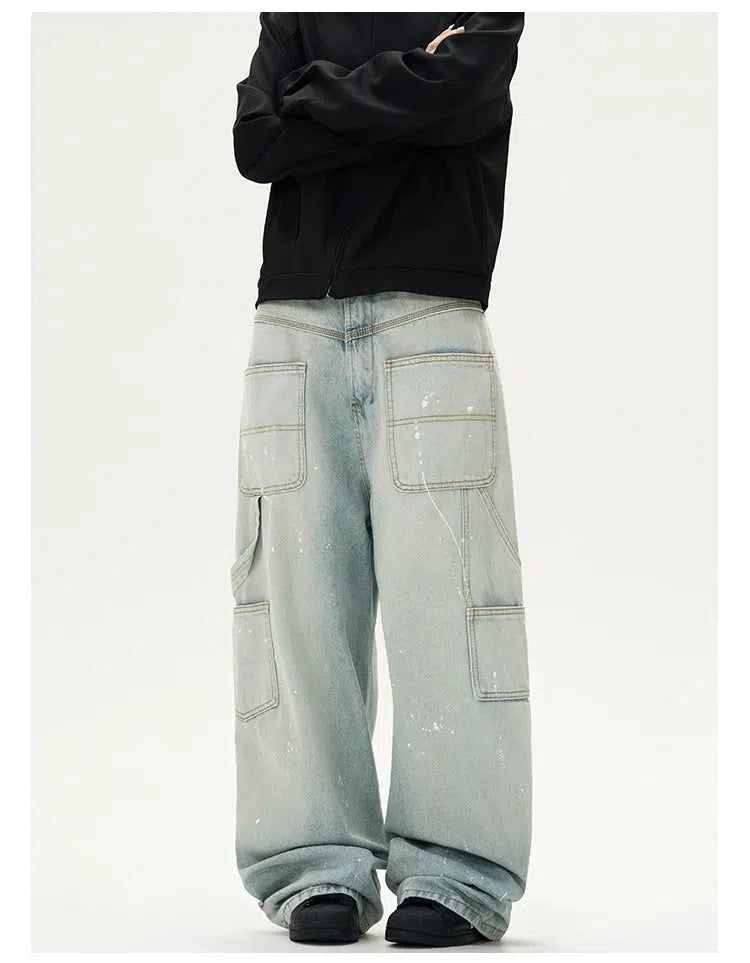 Faded Ink-Splashed Cargo Jeans Korean Street Fashion Jeans By A PUEE Shop Online at OH Vault