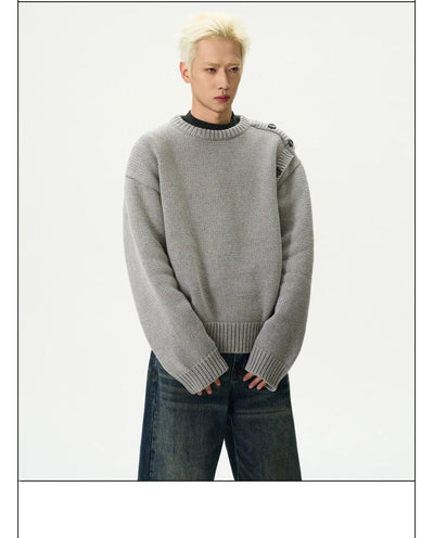 Button-Down Round Neck Sweater Korean Street Fashion Sweater By A PUEE Shop Online at OH Vault