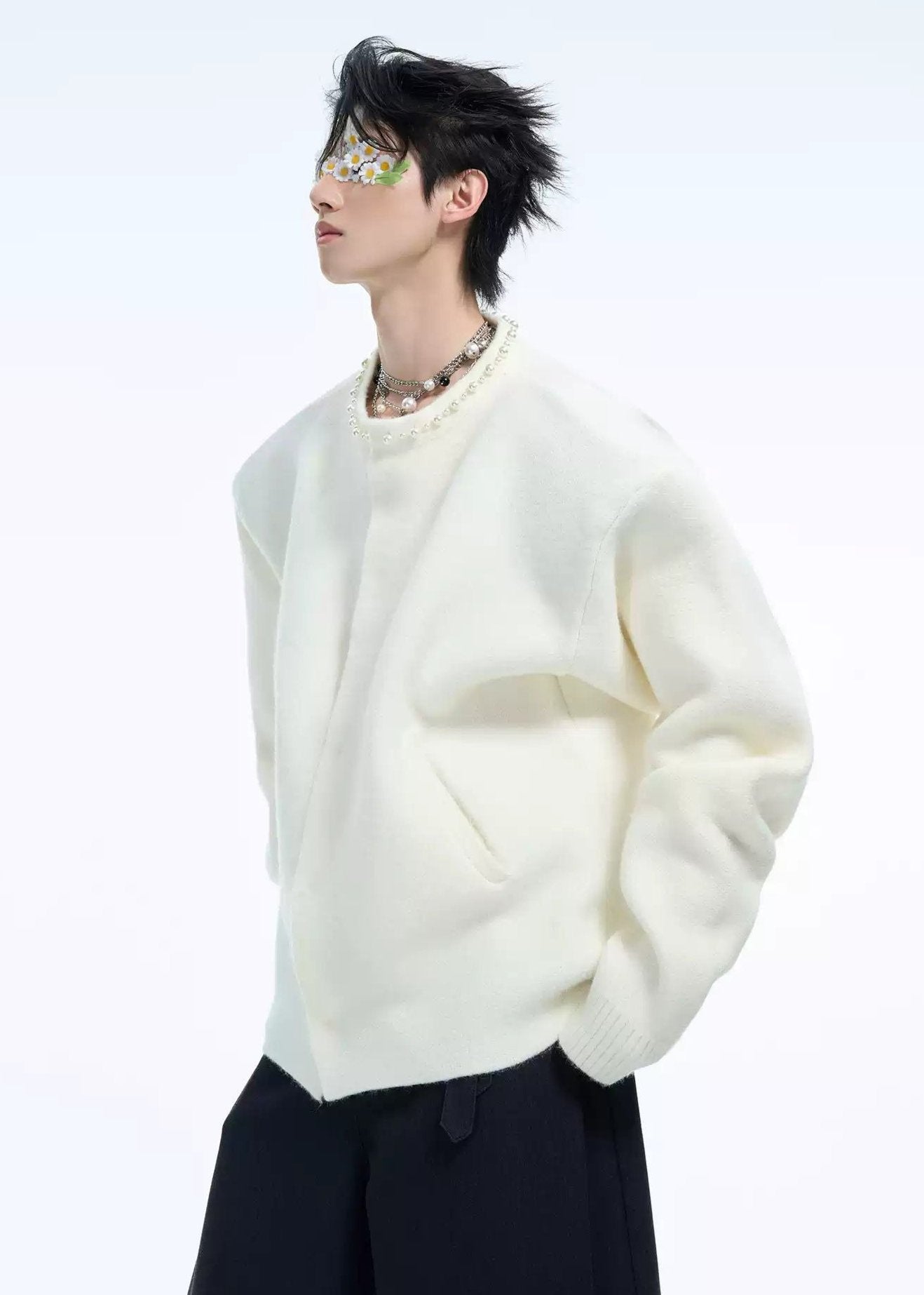 Pearled Necklace Plain Color Jacket Korean Street Fashion Jacket By Argue Culture Shop Online at OH Vault