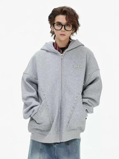 Stoned Line Detail Zipped Hoodie Korean Street Fashion Hoodie By INS Korea Shop Online at OH Vault