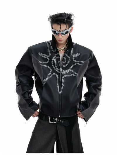 Riveted Spliced PU Leather Jacket Korean Street Fashion Jacket By Argue Culture Shop Online at OH Vault