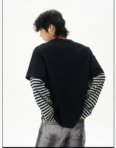 Striped Band Graphic Long Sleeve T-Shirt Korean Street Fashion T-Shirt By 77Flight Shop Online at OH Vault