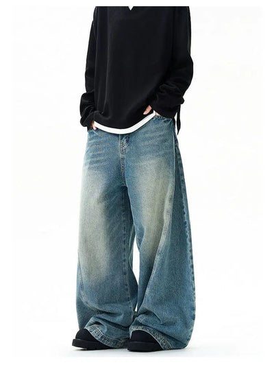 Faded Wide-Leg Scimitar Jeans Korean Street Fashion Jeans By A PUEE Shop Online at OH Vault