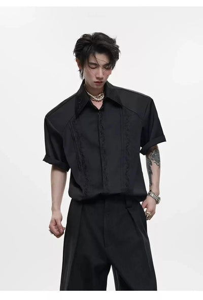 Structured Embroidery Shirt Korean Street Fashion Shirt By Argue Culture Shop Online at OH Vault