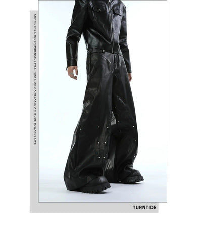 Sleek Metal Rivet Wide PU Leather Pants Korean Street Fashion Pants By Turn Tide Shop Online at OH Vault