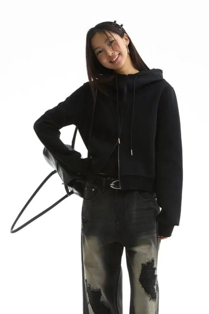 Dual-End Zipped Cropped Hoodie Korean Street Fashion Hoodie By Funky Fun Shop Online at OH Vault