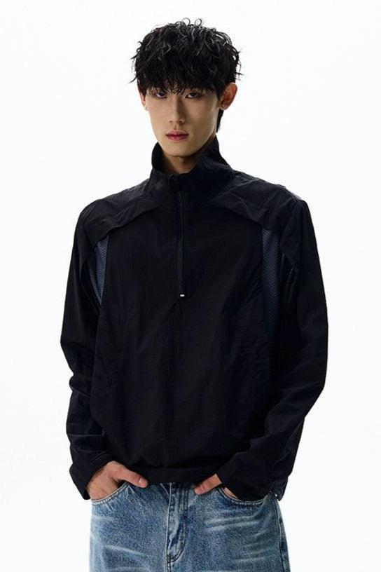 Mesh Spliced Athleisure Half Zip Korean Street Fashion Half-Zip By A PUEE Shop Online at OH Vault