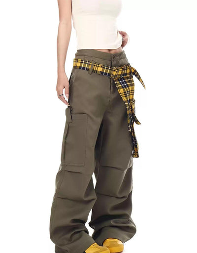 Irregular Plaid Skirt Cargo Pants Korean Street Fashion Pants By Blacklists Shop Online at OH Vault