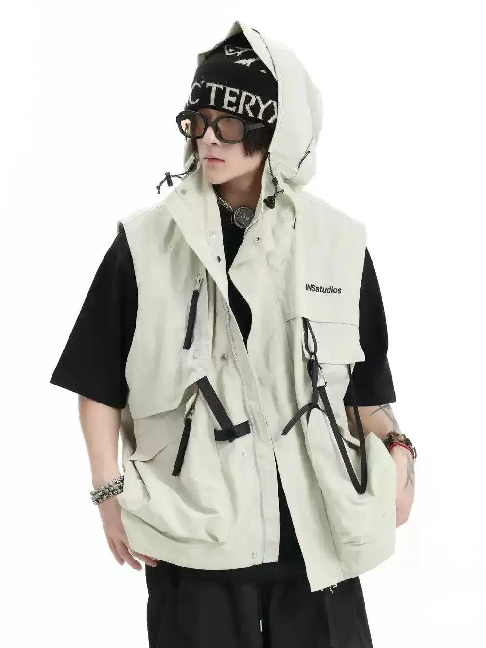 Structured Utility Hooded Vest Korean Street Fashion Vest By INS Korea Shop Online at OH Vault