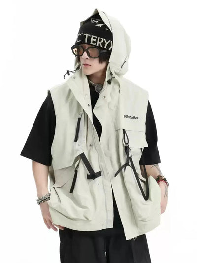 Structured Utility Hooded Vest Korean Street Fashion Vest By INS Korea Shop Online at OH Vault