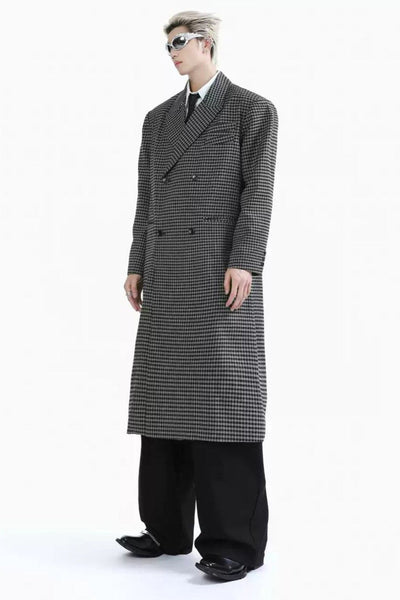 Plaid Peak Lapel Long Coat Korean Street Fashion Long Coat By Turn Tide Shop Online at OH Vault