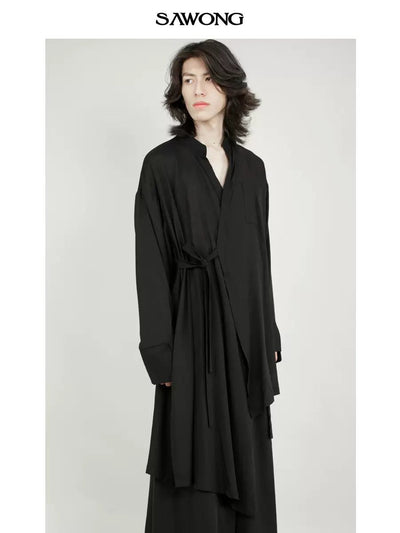 Side Tie Drapey Long Shirt Korean Street Fashion Shirt By SAWong Shop Online at OH Vault